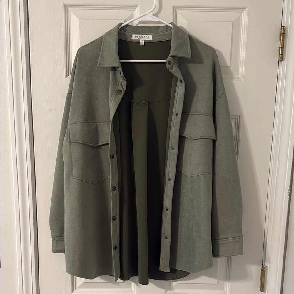NWOT Green Faux Leather/Suede Jacket Relaxed Fit